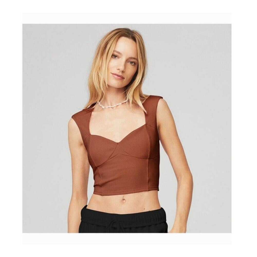 Alo Yoga Ribbed Sweetheart Women's Top in Rust Size: S